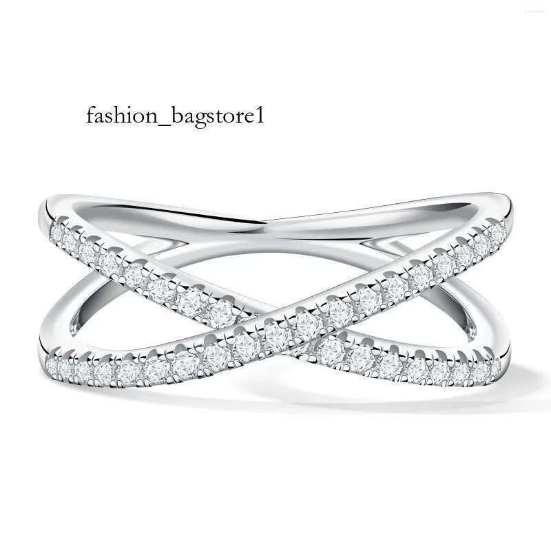 Cluster Rings X-Cross Ring Sterling Sier D Color Moissanite Dia For Women Gold Plated Wedding Eternity Fine Jewelry