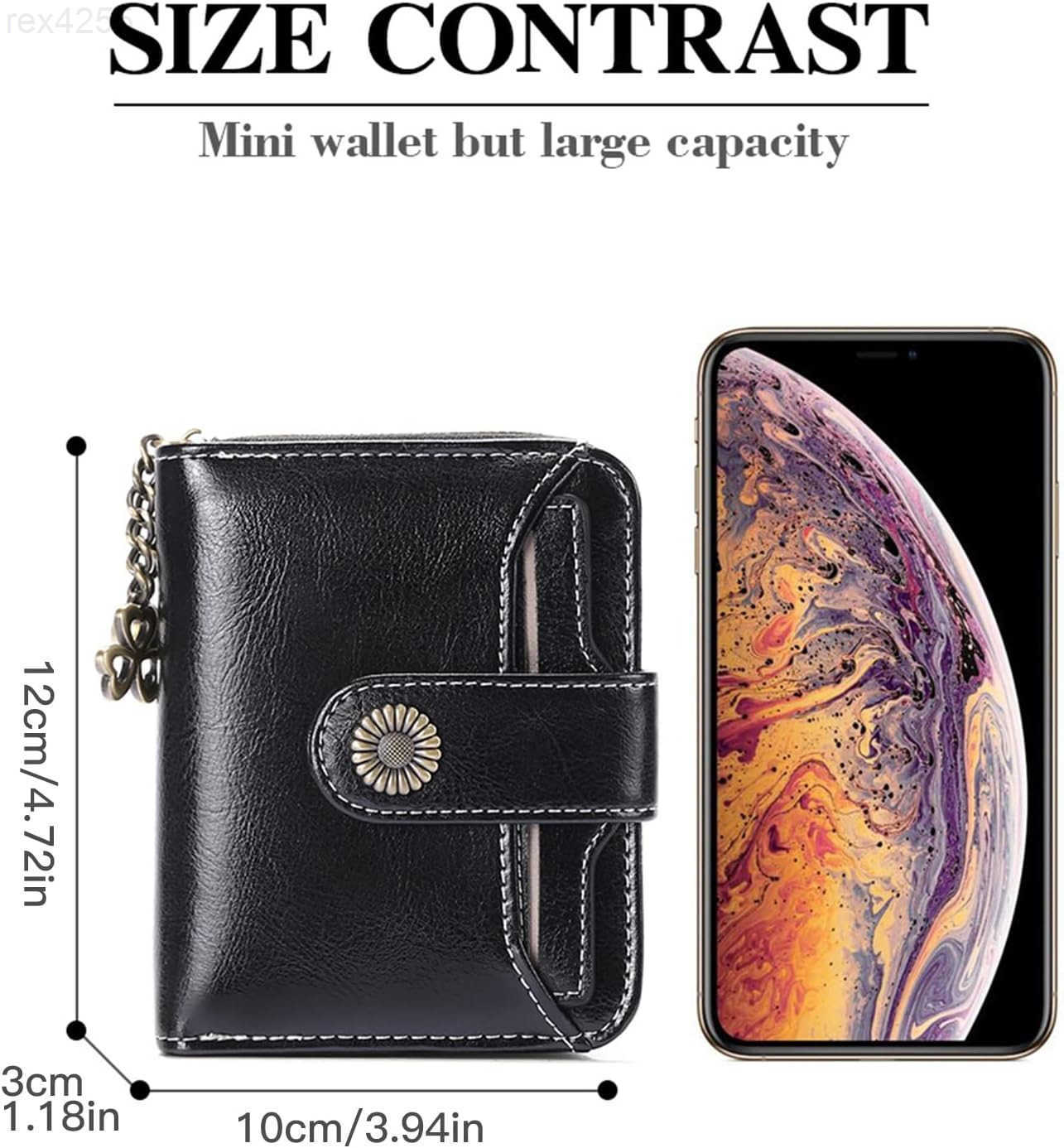 Wallet for Women Leather Small RFID Blocking Bifold Zipper Pocket Card Holder with ID Window BlackW250911