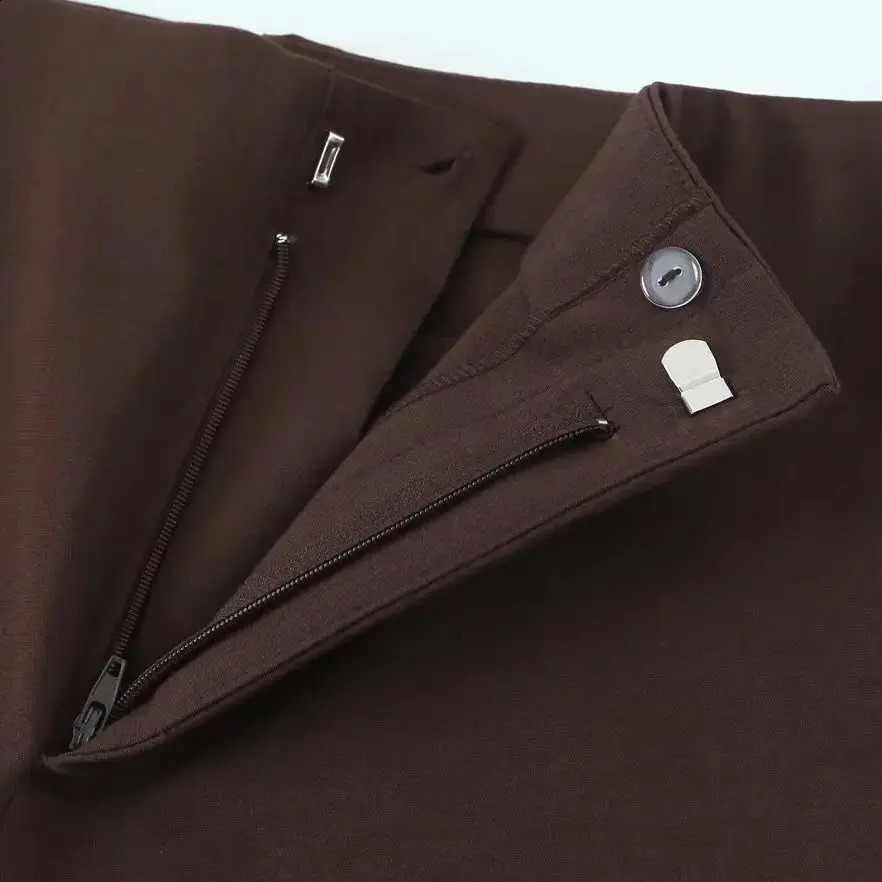 TRAF Women Autumn Fashion Tricolor Flared Pants Retro High Waist Chic Zipper Joker Trousers Mujer 250911