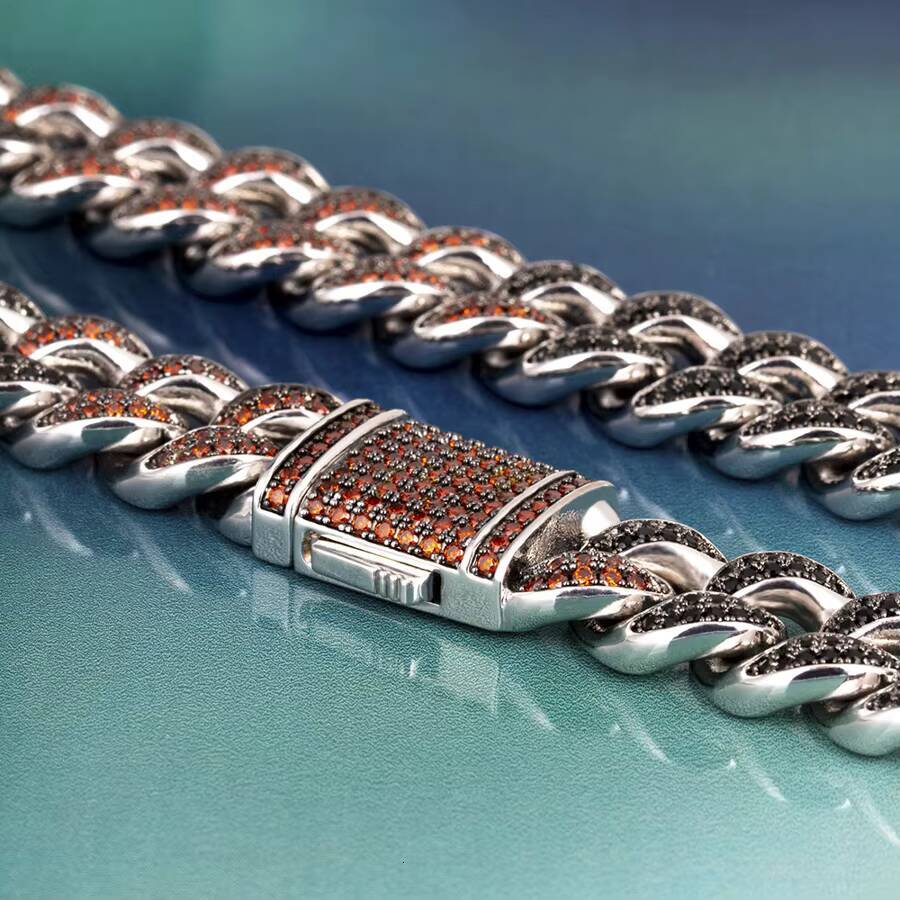 KRKC Wholesale 12mm 18inch BlackRed Color 5A CZ 2 Row Diamond Iced Out Hiphop Cuban Link Chain Necklace for Men