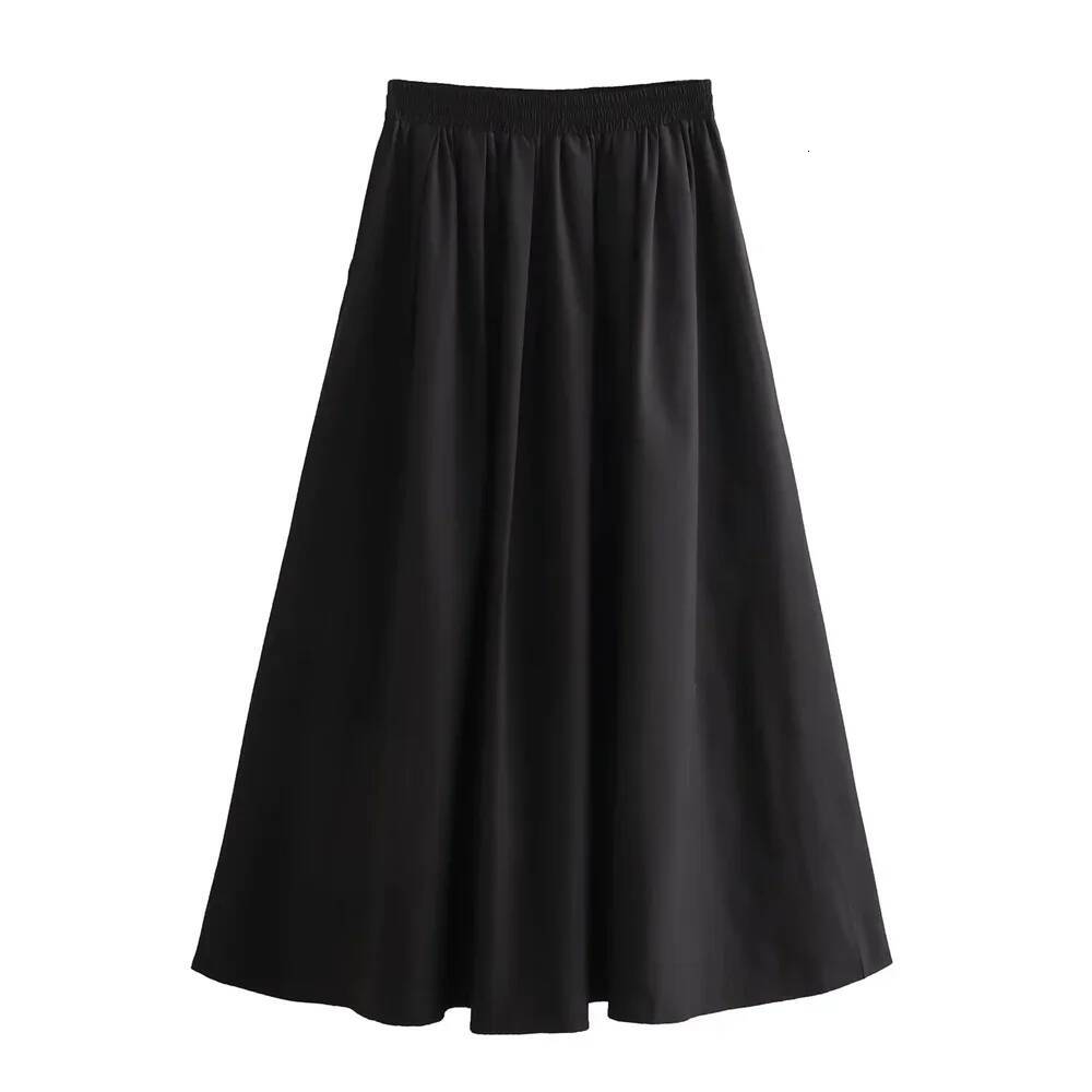 Mooyufon 2025 Women's temperament versatile loose and casual solid color high waisted medium length A-line skirt dongdumaoyi