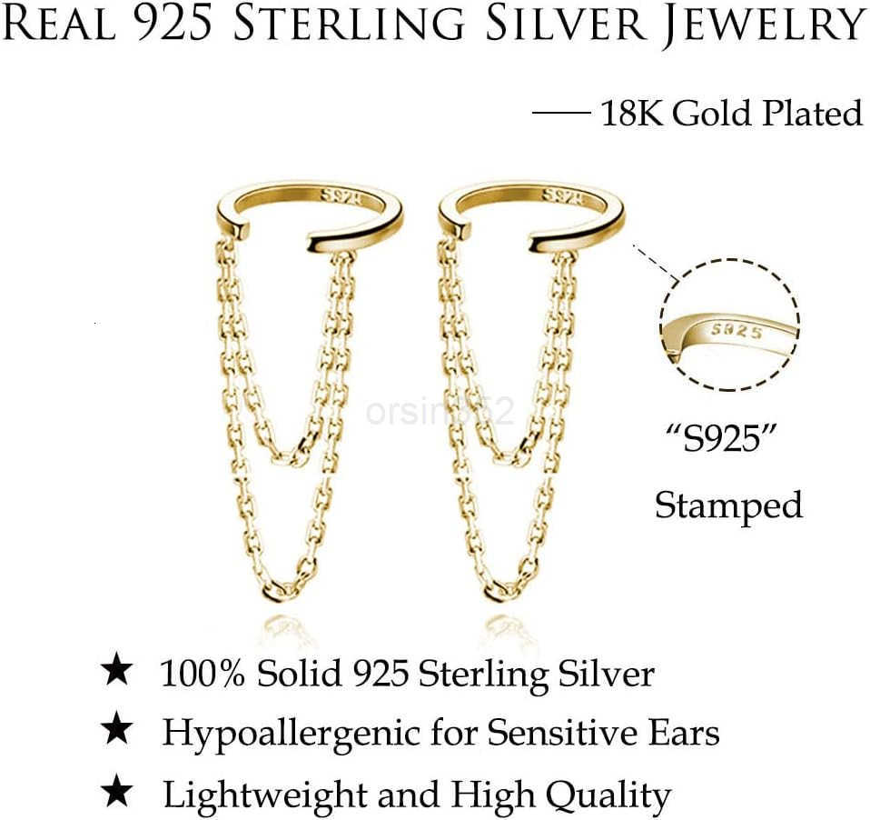 Solid 925 Sterling Silver Cuff Earrings Chain for Women Cartilage Wrap Earrings Helix CuffsW250911