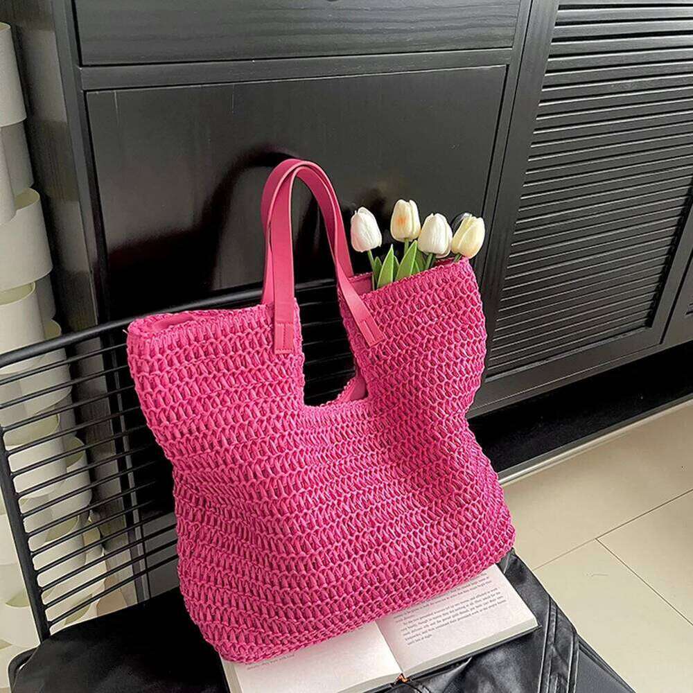 Women Tote Summer Straw Handbag Casual Weave Armpit Bags Large Capacity Underarm Solid Beach Bag For Vacation