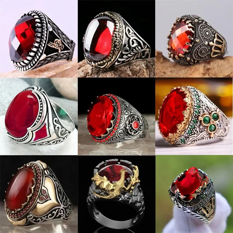 Inlaid Red Emerald Mens Ring Turkey Retro Domineering Personality To Attend The Banquet Highquality Jewelry 250909