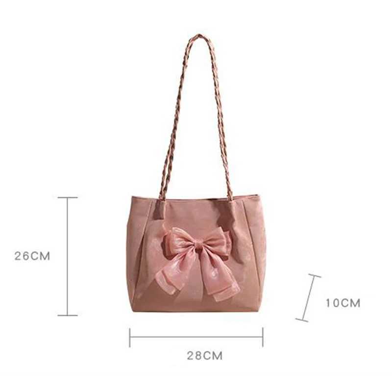 Bow Contrasting Color Single Shoulder Versatile Casual Handheld Tote Womens Bag Z250911