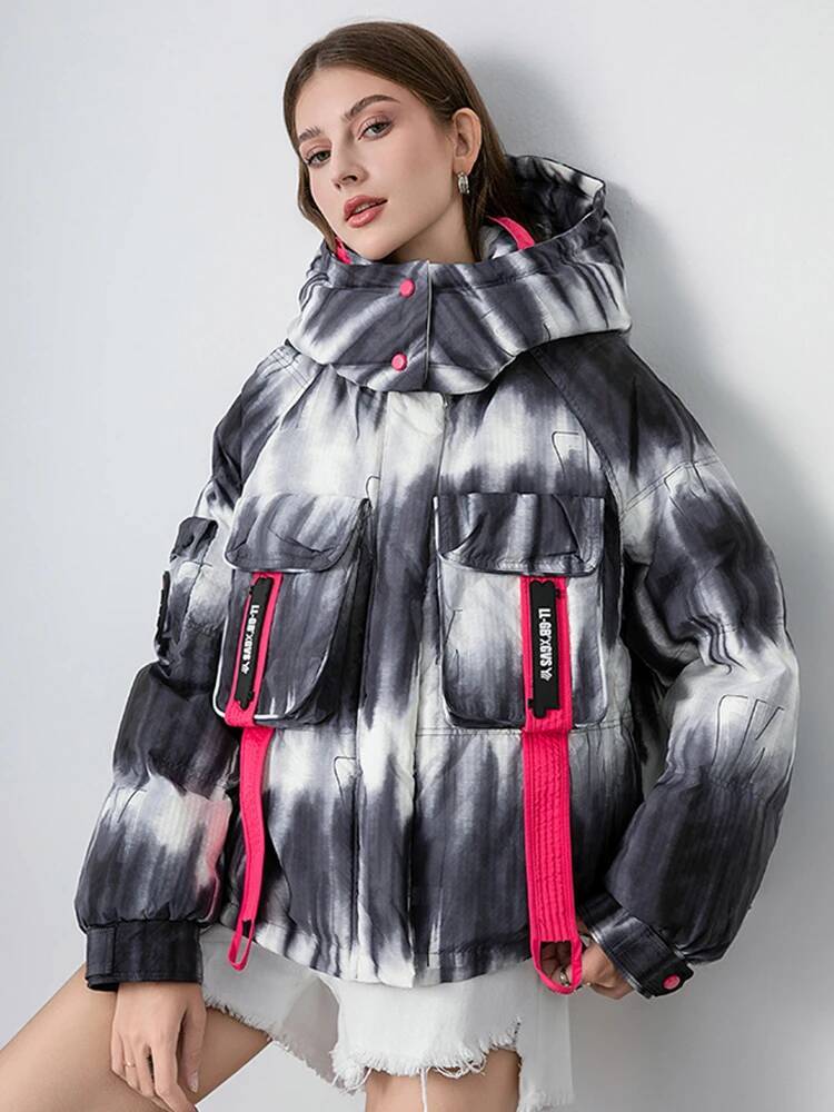 Winter Gradient Removable Hooded Jacket Parker Female White Duck Thick Down Jackets Women Big Pocket Quilted Outwears
