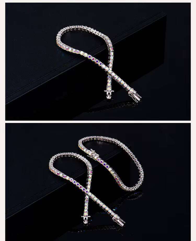 Custom Women Sier Moissanite Dia Hiphop Jewelry 3mm AB Color Iced Out Mossanite Stones Tennis Hand Chain Bracelet Men