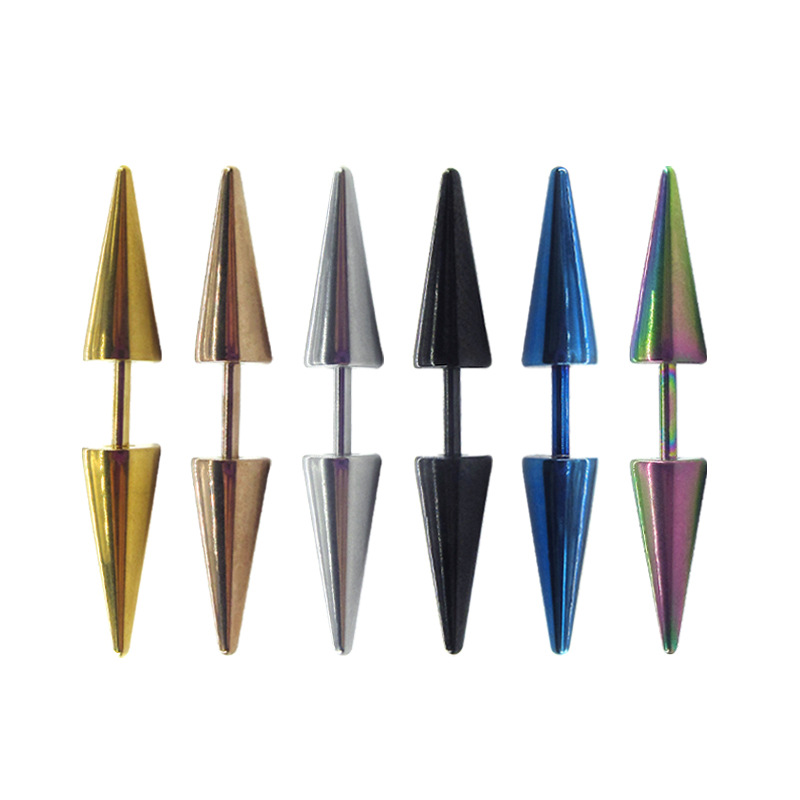 Stainless Steel Double Pointed Ear Studs, Tapered Barbell Earrings, Demon Style Cartilage Ear Studs, Body Piercing Jewelry