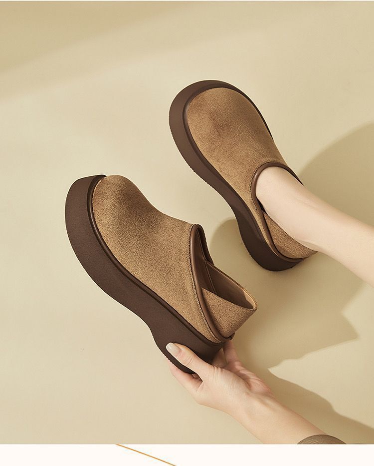 Autumn new designer shoes suede fashionable slip sleeve thick sole height increasing loafers platform sole women's shoes