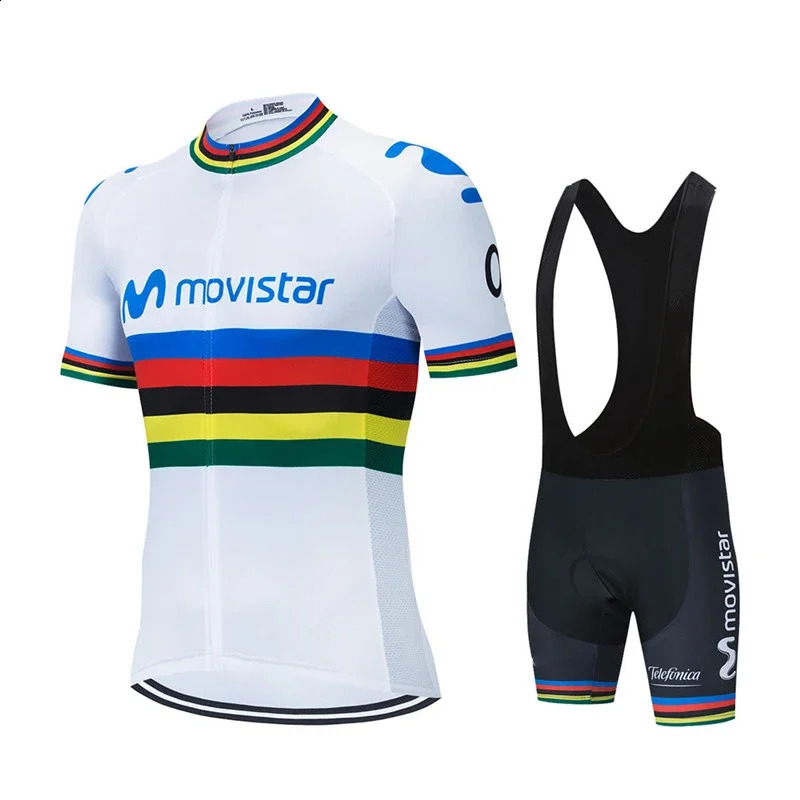 Movistar Pattern Men Summer Cycling Clothing Breathable Clothes Kit Short Sleeve Bib Shorts MTB Ropa Ciclismo Maillot Wear 250910