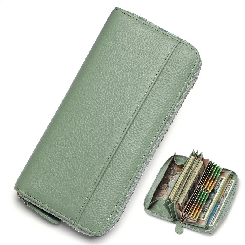 Long Zipper Wallet for Women Genuine Leather RFIDBlocking Large Capacity Credit Card Holder Wallets with Coin Pouch MoneyPockets250906