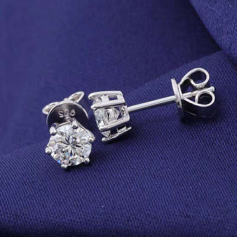 D Color 0.5ct VVS Moissanite Stud Earrings High Shine Daily Wear Sterling Sier Jewelry Women Push Back for Party Gift