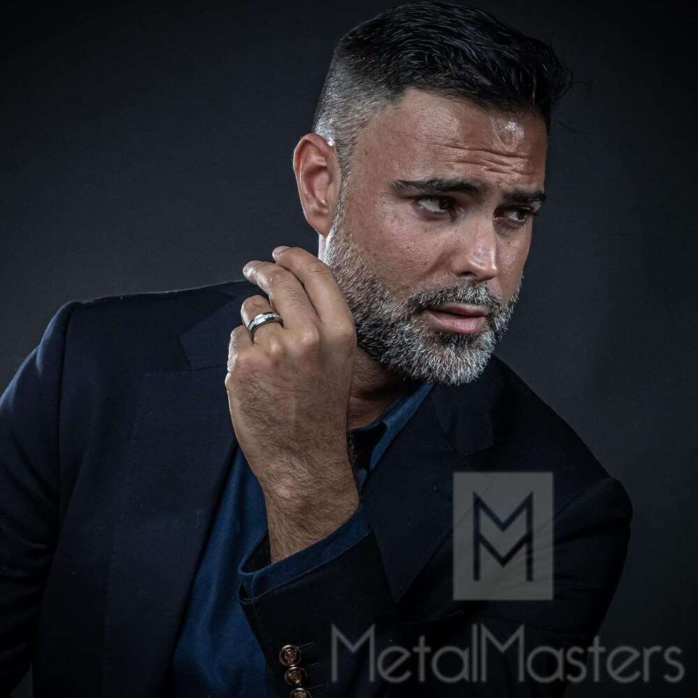 Titanium Men's Wedding Band Engagement Ring with 9 large Princess Cut Cubic Zirconia