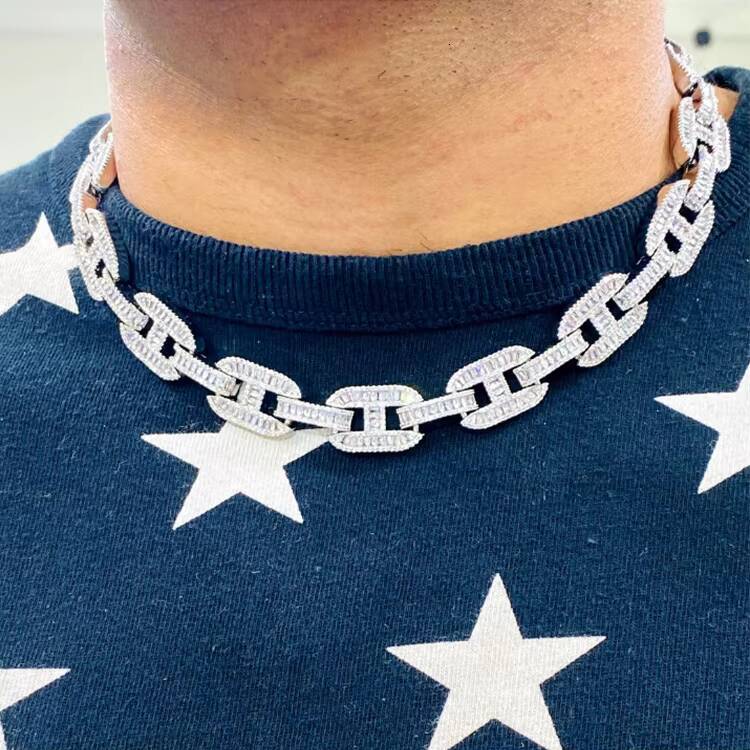 Hiphop Jewelry 17mm Miami Cuban Link Chain Necklace Brass CZ Diamond Iced Out Baguette Gift