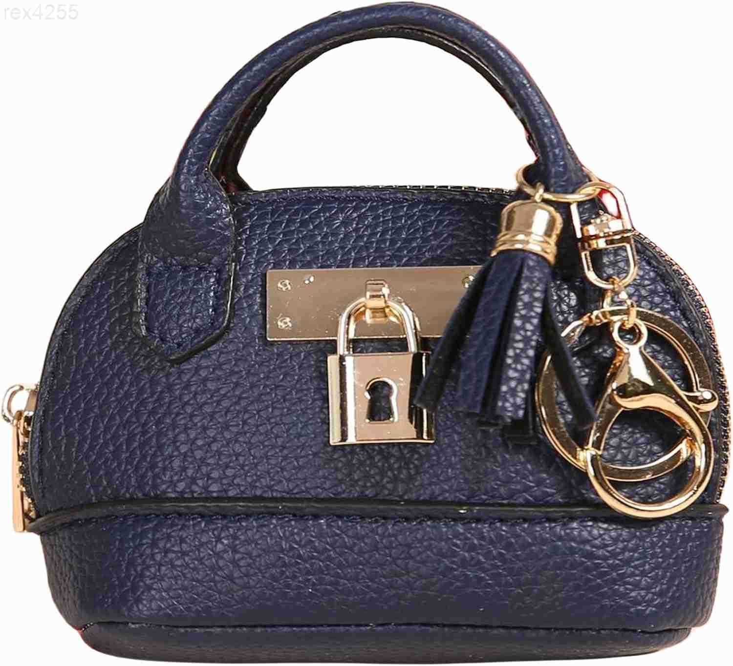 Mini Tote Purse Keychain Cute Tote Bag Coin Purse Keychain Mini Backpack Keychain Wallet PU Leather Deep BlueW250911