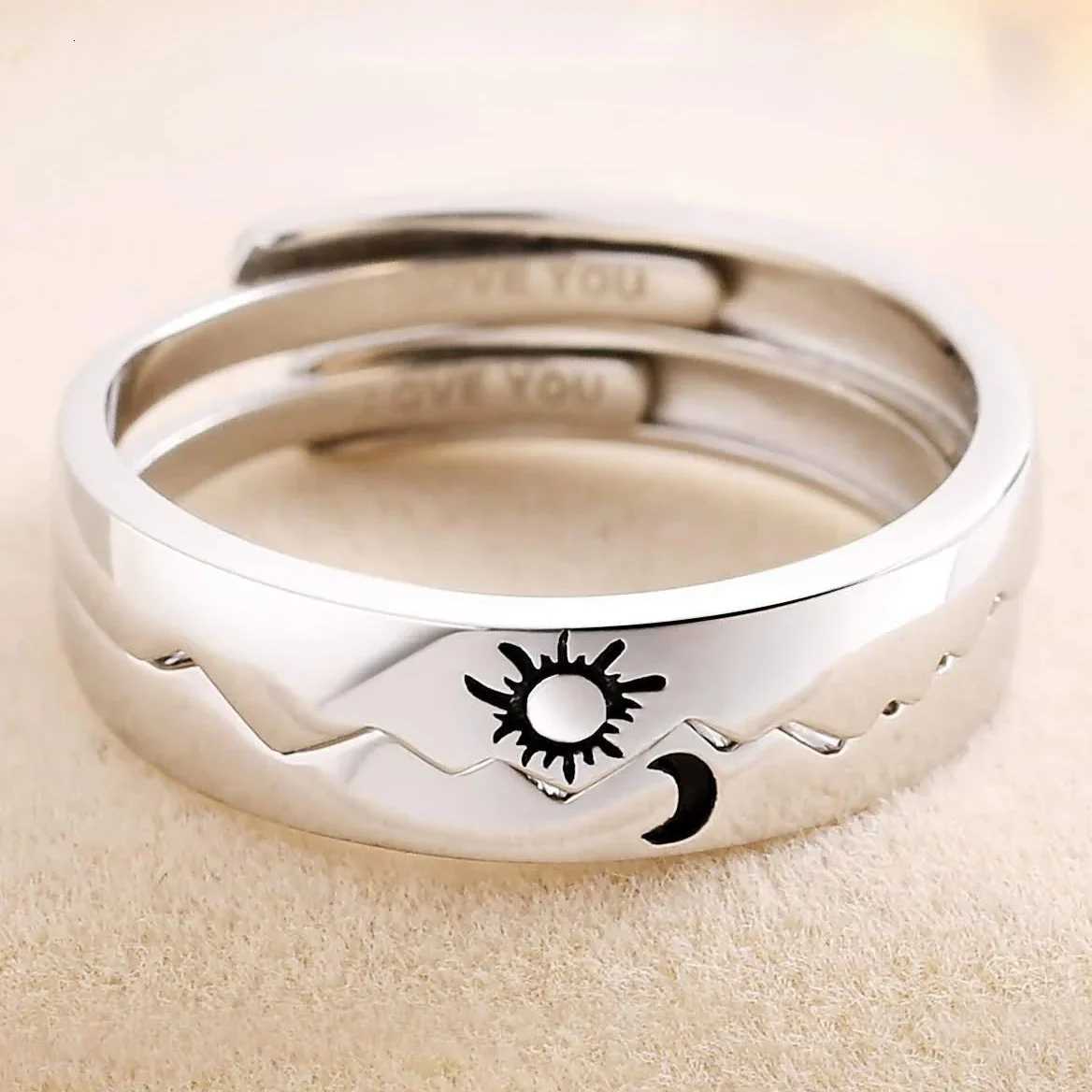 Sun Moon 2in1 Irregular Match Couple Rings Opening Adjustable Ring Sterling Silver Wedding Ring Jewlery Lover Gift for Friends W250911