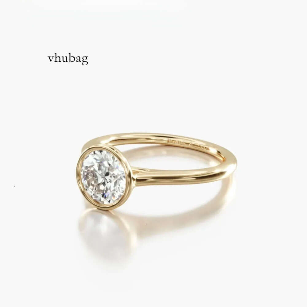 AAA GEMS Yellow Gold Lab Grown Dias VVS1 Moissanite Rings Comfort Fit Bezel Set Solitaire Engagement Ring