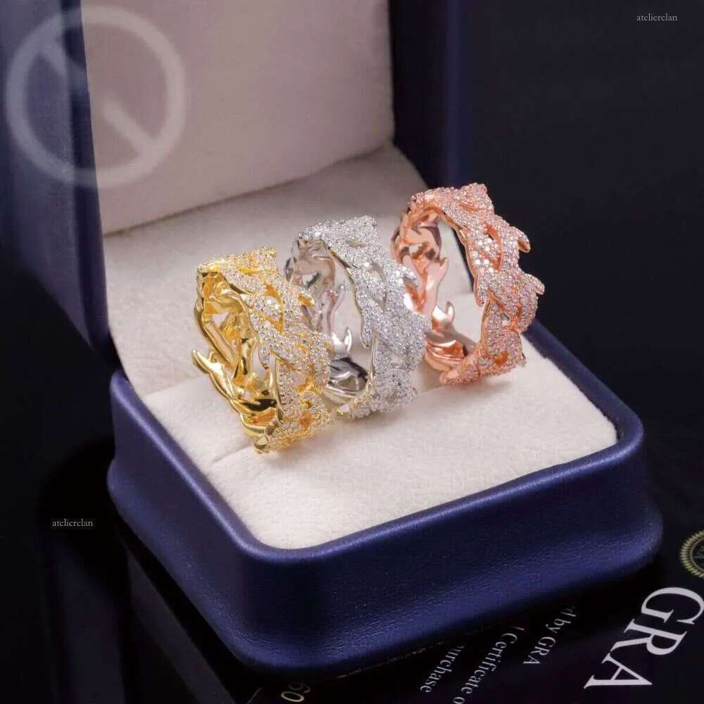 Spiked Design Mossanite Fine Jewelry Sterling Sier s Hip Hop for Men Women VVS Moissanite Dia Cuban Ring