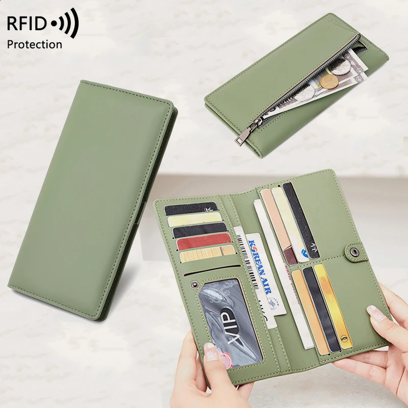RFID Blocking UltraThin Wallet for Women MultiCard Check Credit Card Bag Multifunctional Zipper Buckle Long Fashion wallet250906