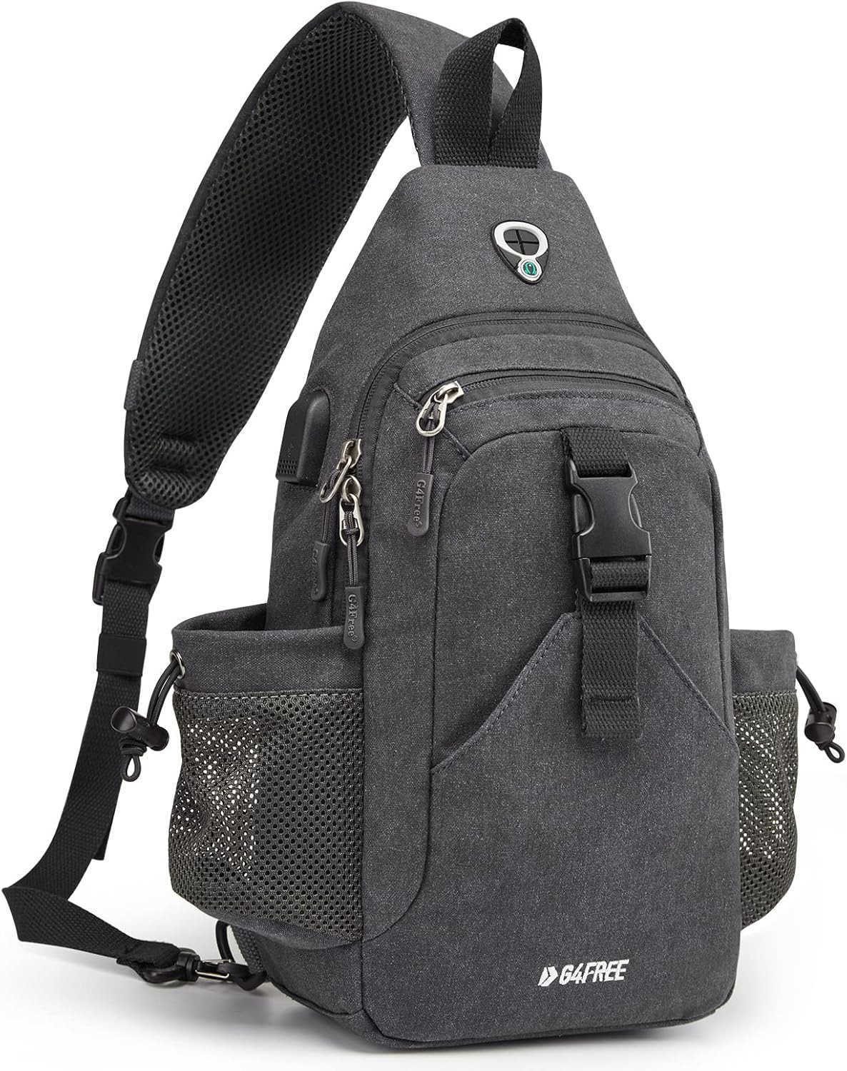 Canvas Sling Bag Crossbody Backpack with USB Charging Port RFID Blocking Hiking Daypack Chest Bag for Women MenW250911