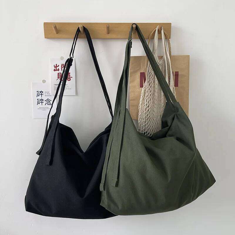 Solid Color Canvas Shoulder Large Capacity Crossbody Casual Shopping With Adjustable Strap Handbag Daily Travel Bag
