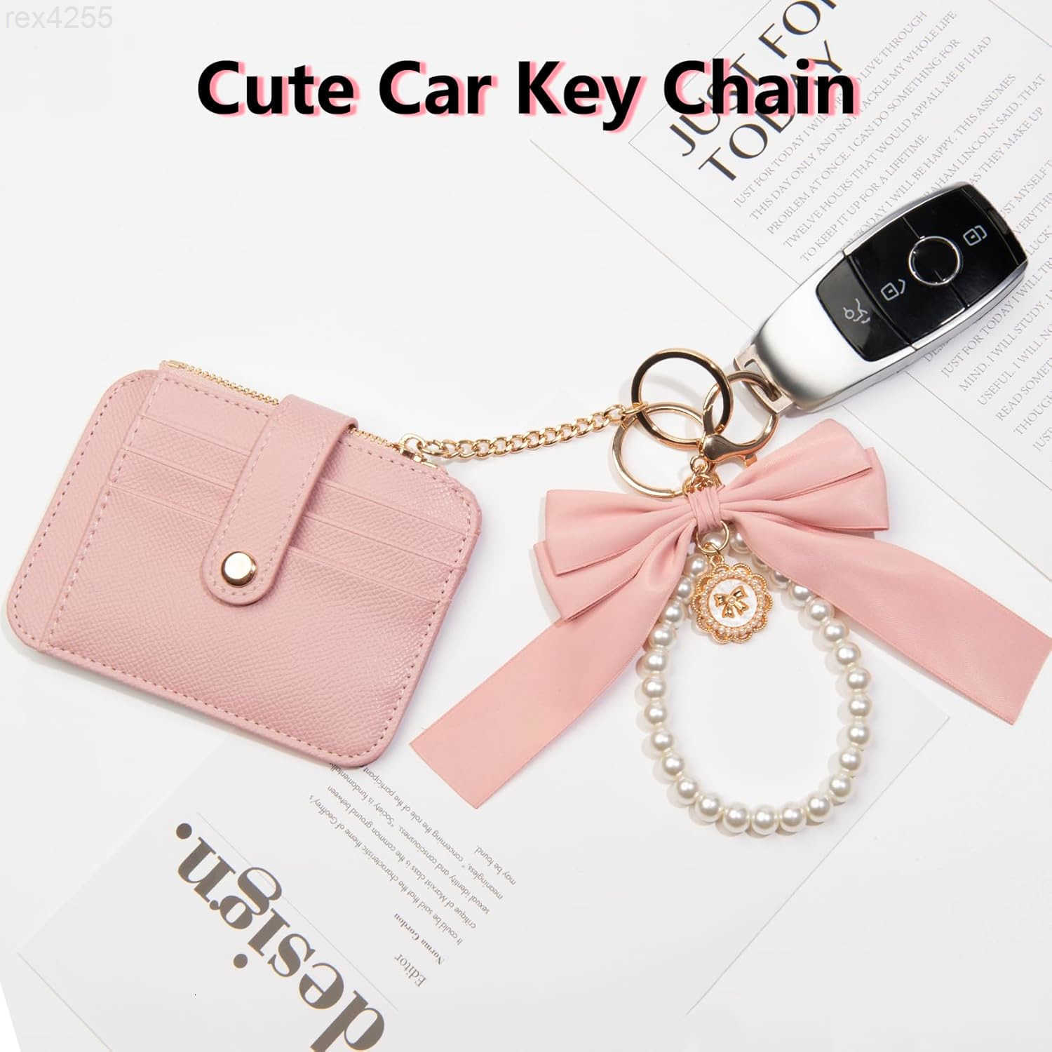 2pcs Bow Keychain Cute Keychain Wristlet Keychain Ribbon Keychain Pearl Bag Charm for Purse Handbags BackpackW250911