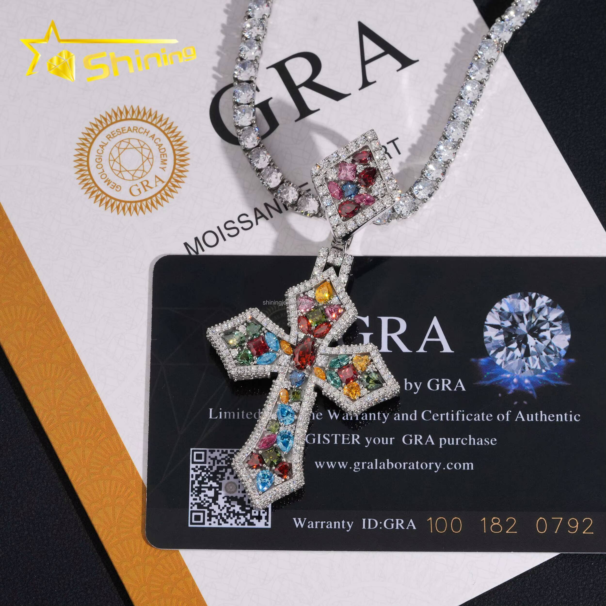 New Arrivals Unique Design High End Hip Hop Rapper Jewelry Multi Color Moissanite Diamond S925 Silver Iced Out Man Cross Pendant