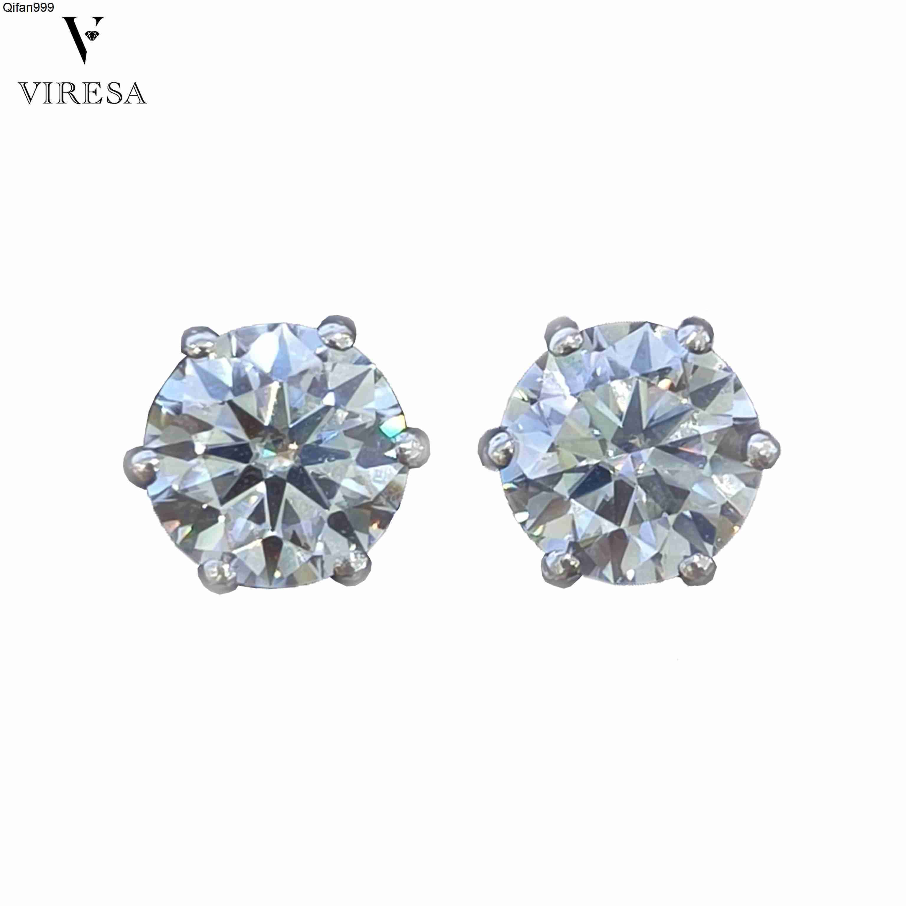 Classic Diamond Moissanite Simple Claw Earrings Round Elegant Style Embedded with Classic Diamond