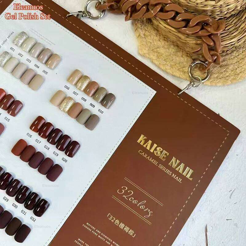 Eleanuos Autumn Polishing 32Pcs Mixed Clearcoat Dark Brown Semi Permanent UV LED Nail Primer Finish Gel Salon Learning