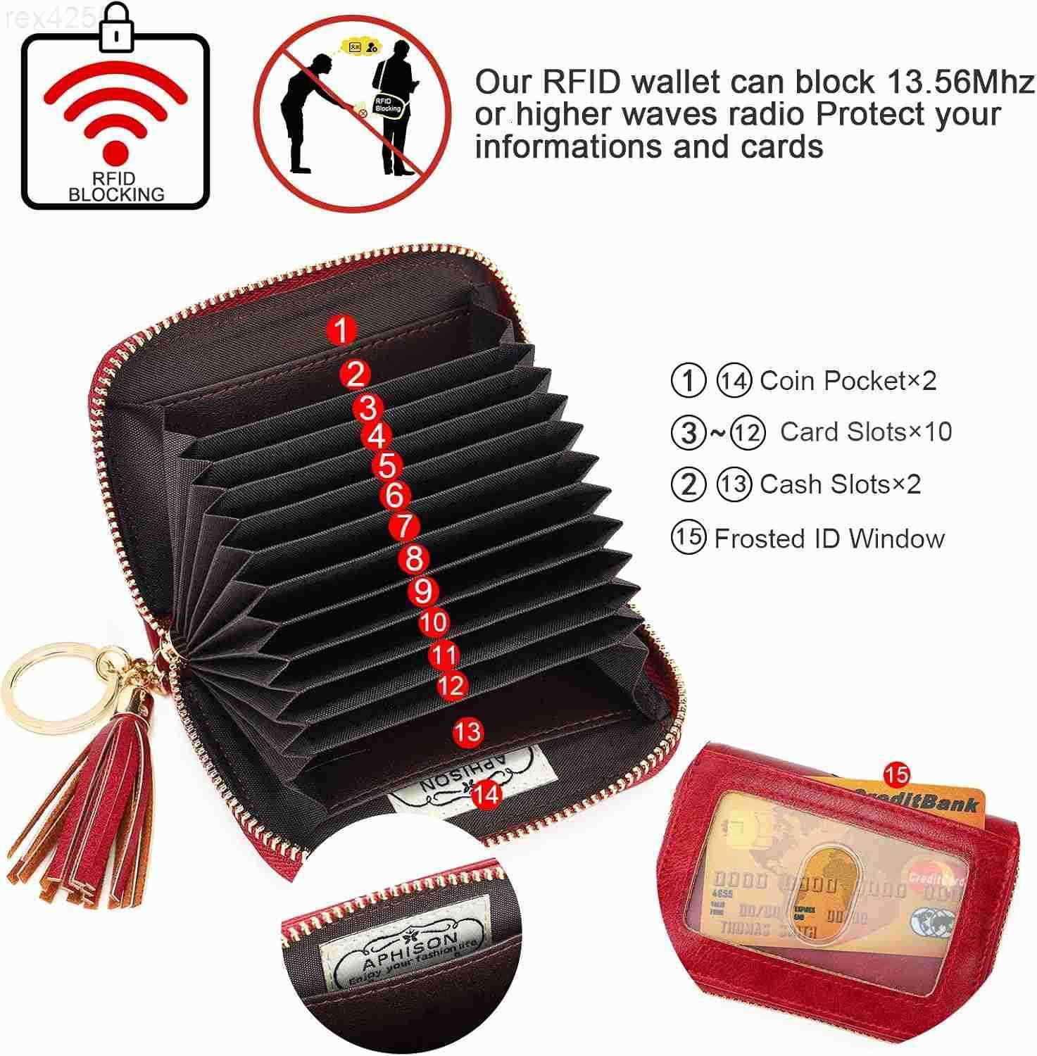 RFID Credit Card Holder Zipper Card Case Keychain Small Wallet for Women 1927 REDW250911