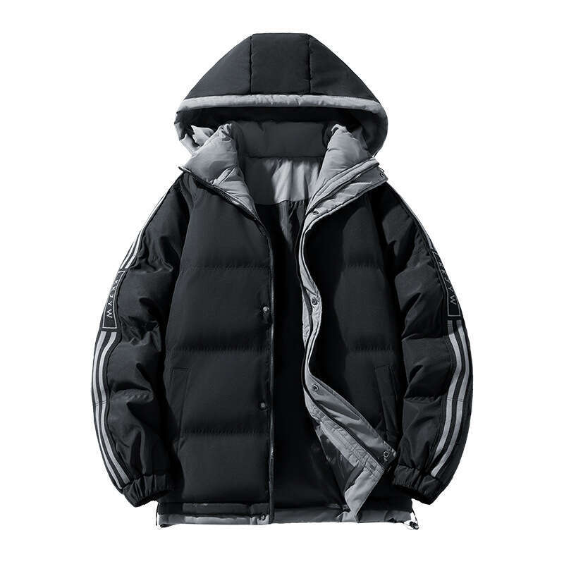 Men's Winter Loose Waterproof Thickened Cotton Casual Warm Puffer Jacket with Hood