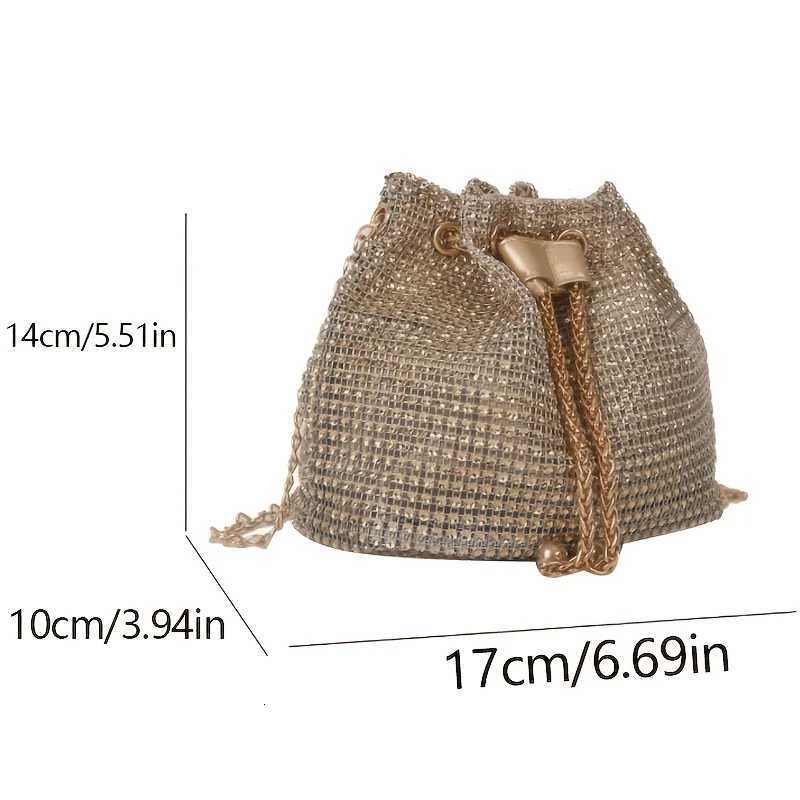 Sparkling Rhinestone Embellished Drawstring Crossbody Bag MultiFunctional Bucket Purse Formal Handbag for Women Daily Commute Z250911
