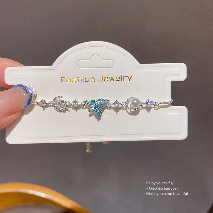 Silver - Toned Bracelet With Pink Heart - Shaped Crystal, Sparkly Pave Accents Delicate Daily & Romantic Jewelry Gift For Her High Quality And Elegant