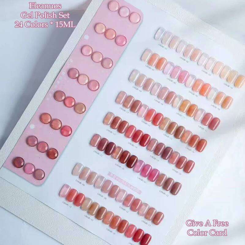 Eleanuos Pink Jelly Polishing 24Pcs Mixed Nude Lasting Translucent UV LED Whitening Salon Ice Skin Gel New Shining Kit