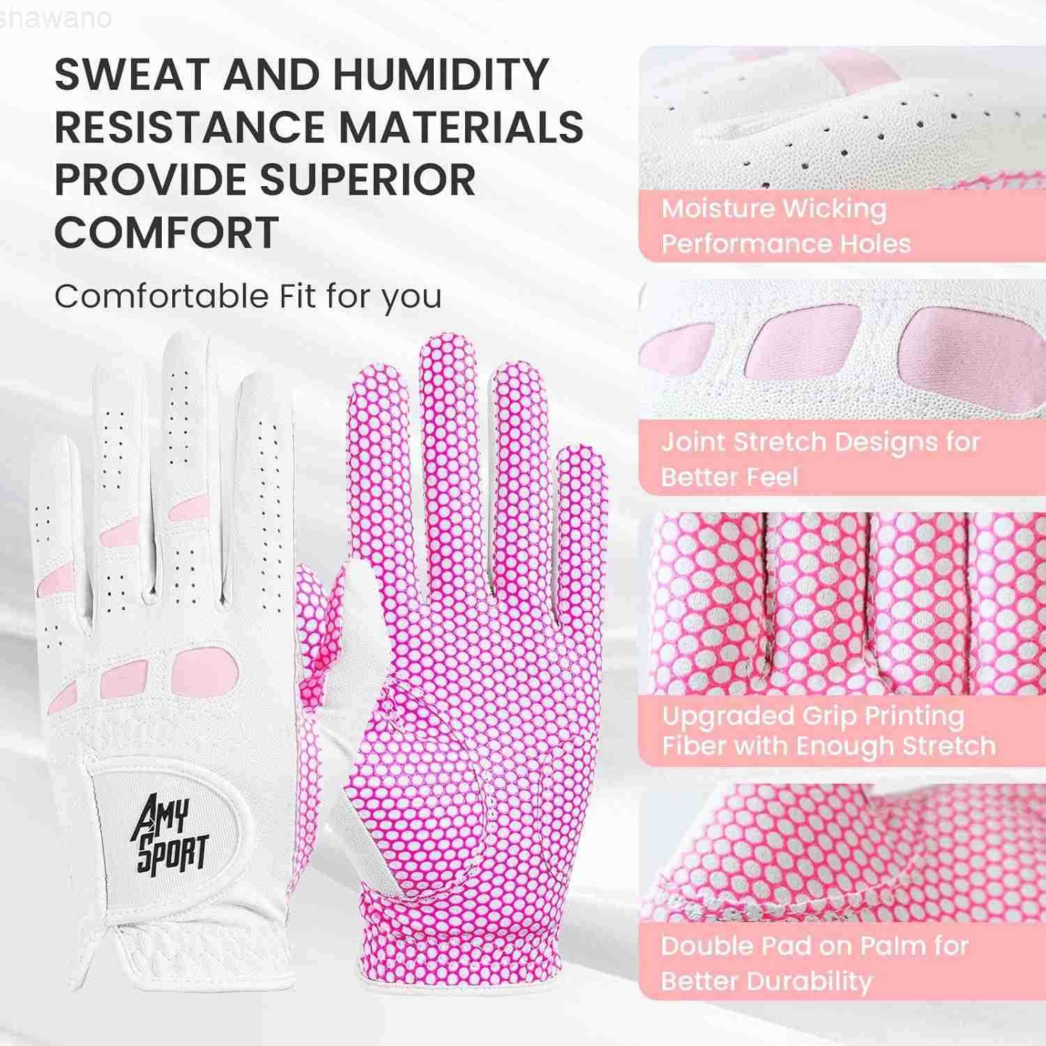 Sport Golf Gloves Women Left Hand Right All Weather Rain Grip Value 2 Pack Ladies Soft Pink Glove Lh Rh Both Hand Fit Size Small Medium Large XLW25091