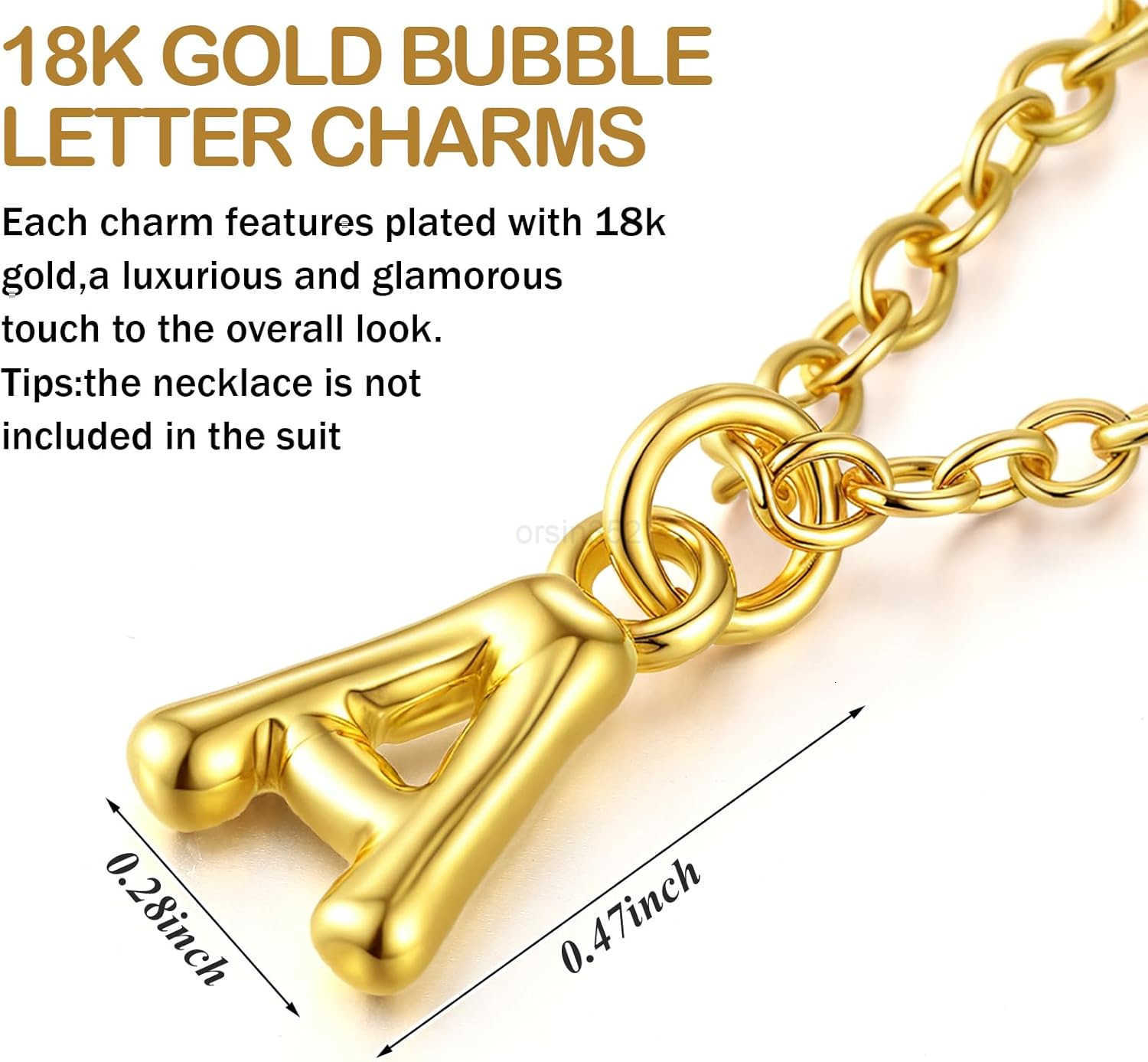 18 K Gold Bubbled A Z Alphabet Pendant Letters for Jewelry Making 3D Bubble Slide Glitter Trendy Letters Chunky Initial Alphabet Women DIY NecklaceW25