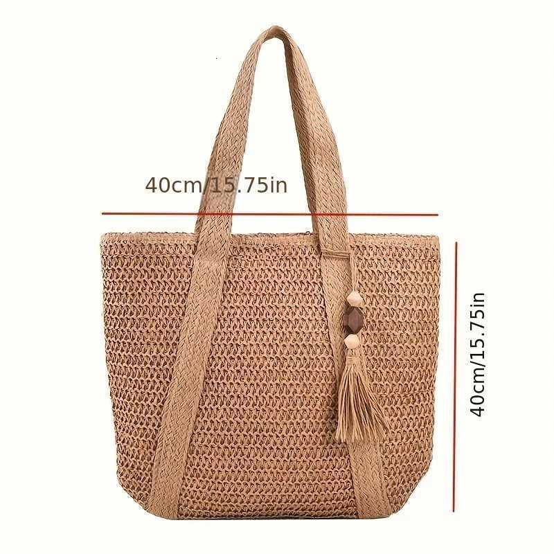 New Summer Bag Womens Beach Bag Large Capacity Straw Woven Shoulder Bags Vacation Bag For Women With Pendant Z250911