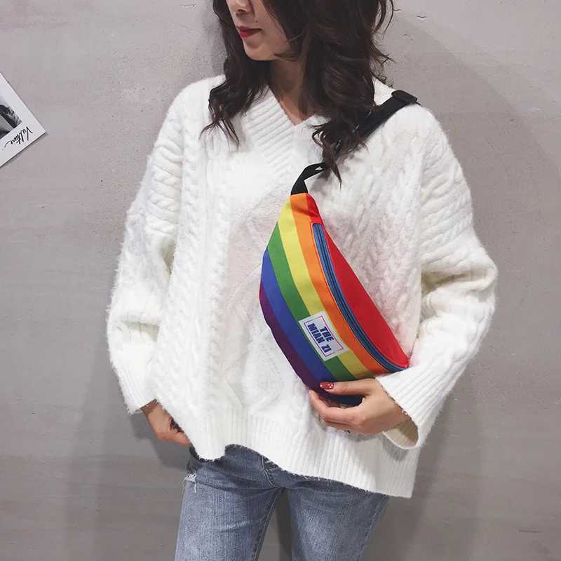 2024 Fashion Rainbow Fanny Pack Men Women Korean Style Cute Chest Bag Outdoor Sport Casual Shoulder Bags Z250911