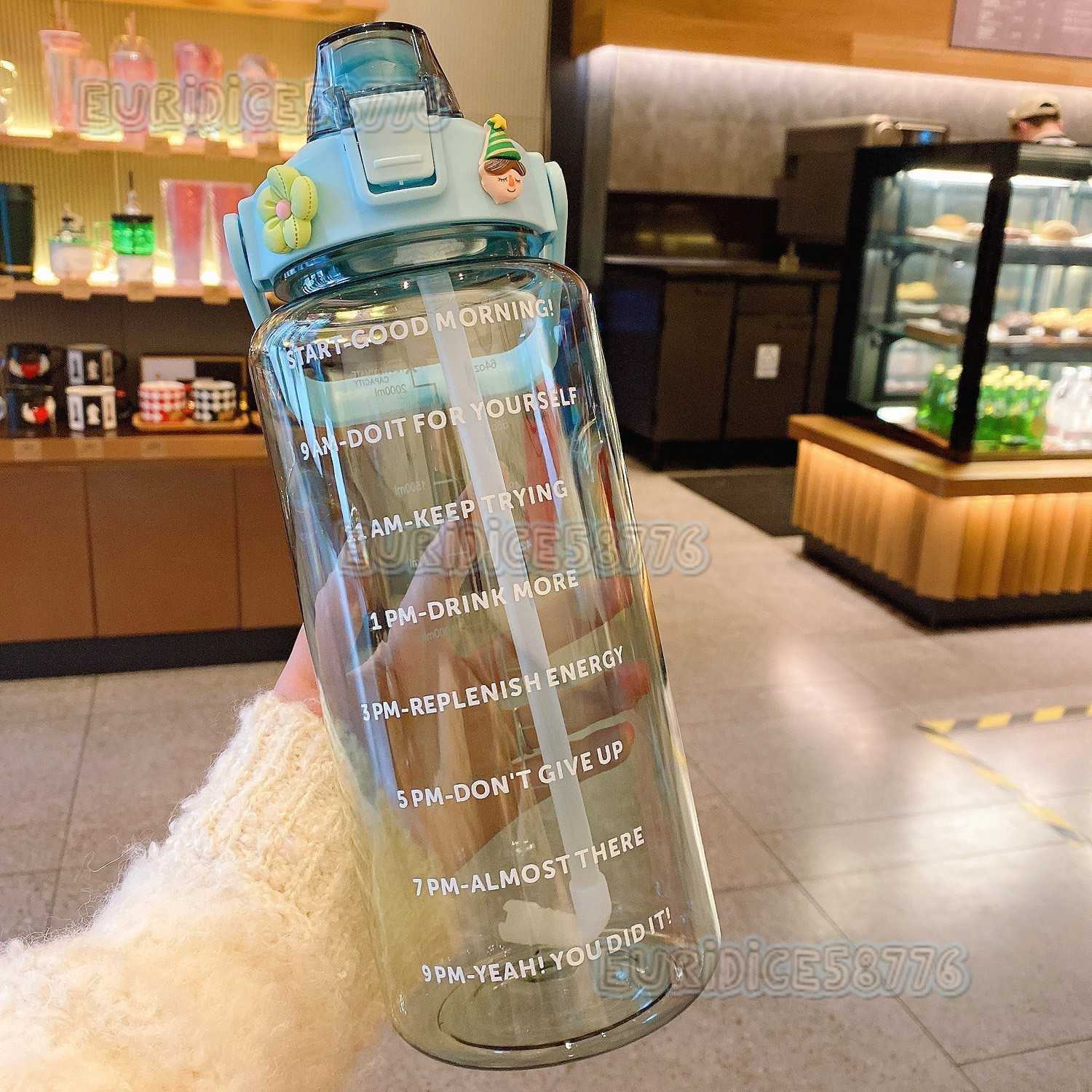 Largecapacity Space Cup with Time Scale Straw Outdoor Portable Plastic Cup Sports Large Water Bottle for Men and Women H250911