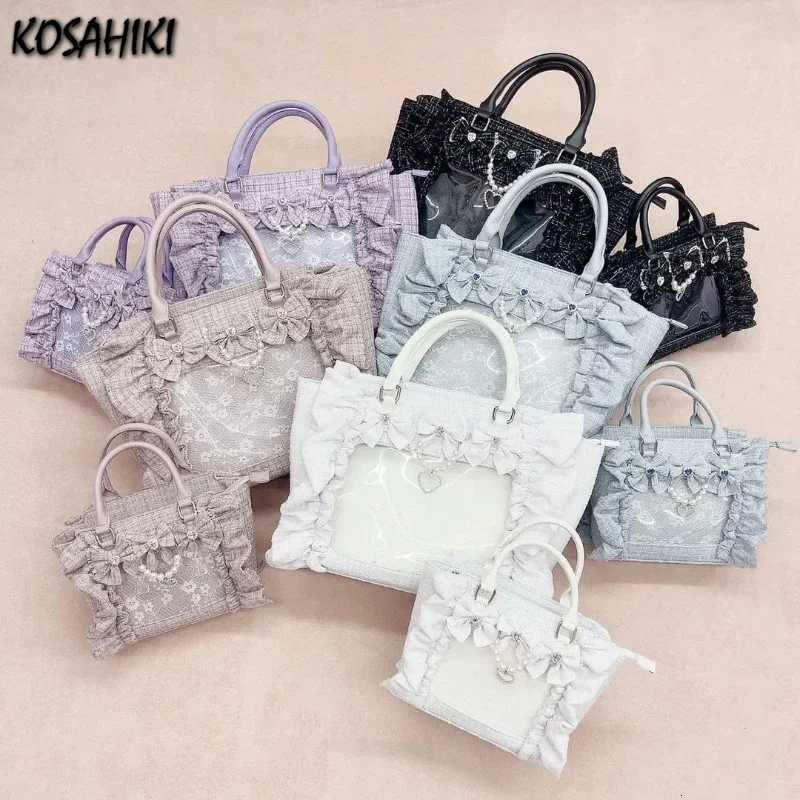 Sweet Y2k Aesthetic Transparent Bow Ita Bag Casual Chic Ruffle Fashion Womens Handbags All Match Kawaii Shoulder Crossbody Bags Z250911