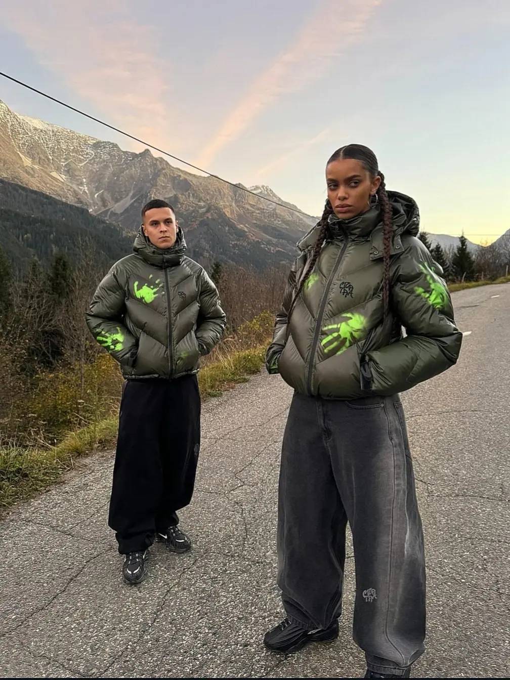 Men's Down Jacket Mertra Thermal Sensing Cotton Jacket - Green Thickened Patchwork Embroidered Warm Puffer Coat windproof and waterproof Unisex L