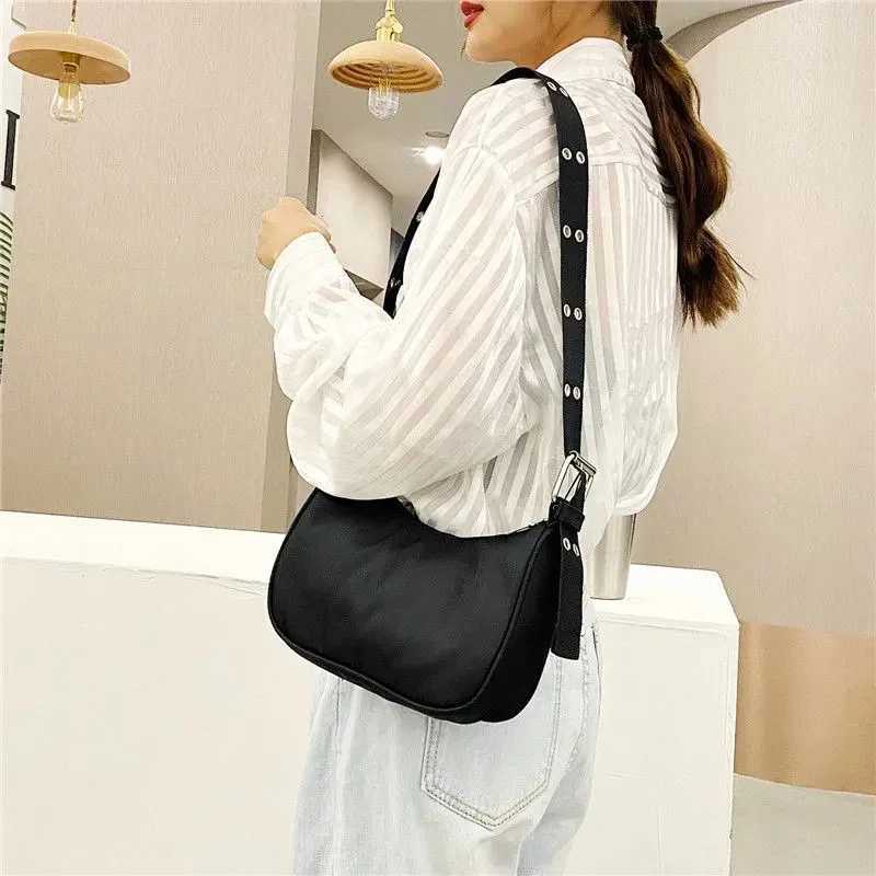 Casual Shoulder Bags For Women Black Waterproof Nylon Crossbody Bag Cool Girls Underarm Handbag Purse W250911