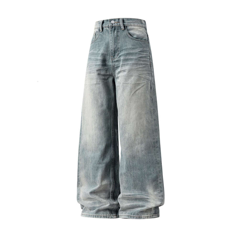 Cat Whiskers Vintage Washed Jeans for Men, New Autumn American High Street Trendy Loose Textured Straight Long Pants
