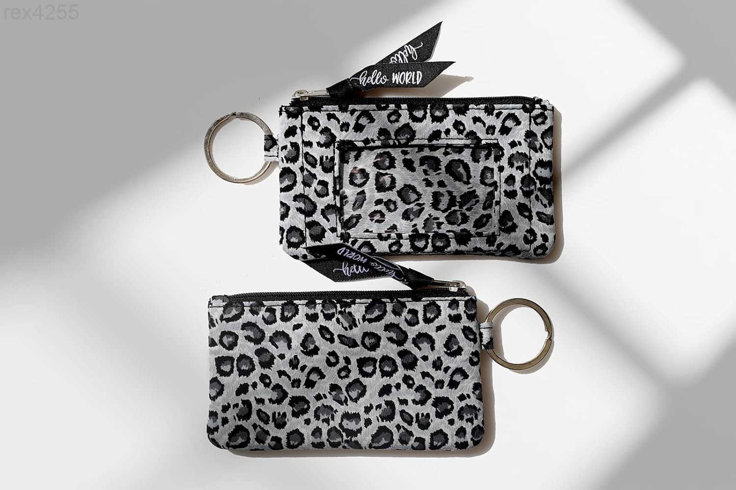 Case Wallet with Lanyard Womens Fashion ID Holder Keychain Leopard GreyW250911