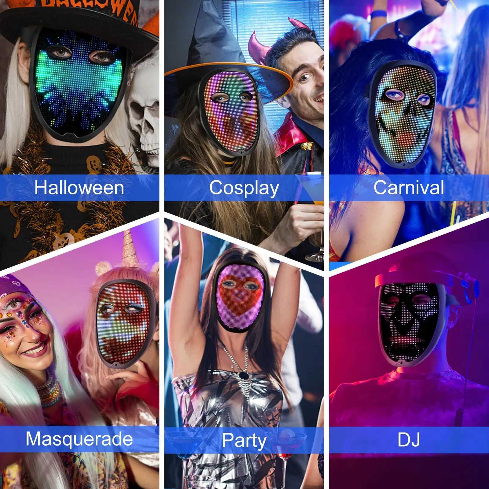 Smart LED Face Masks Programmable Bluetooth App Control Change Face DIY Photoes Display Light up LED Mask for Halloween Party F250911