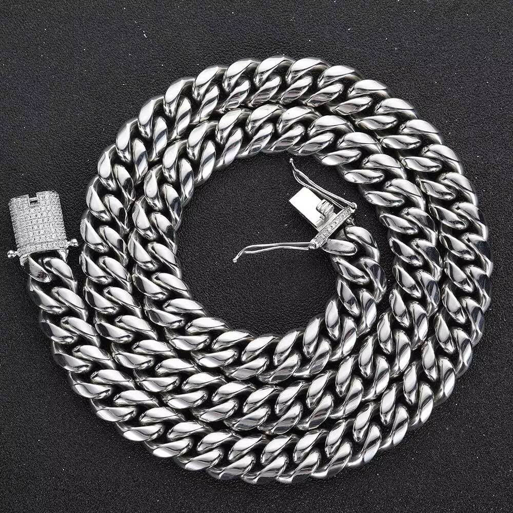 Hip Hop 8MM Mens Miami Stainless Steel Gold Chain Iced Out 18K Gold Plated Cuban Necklace