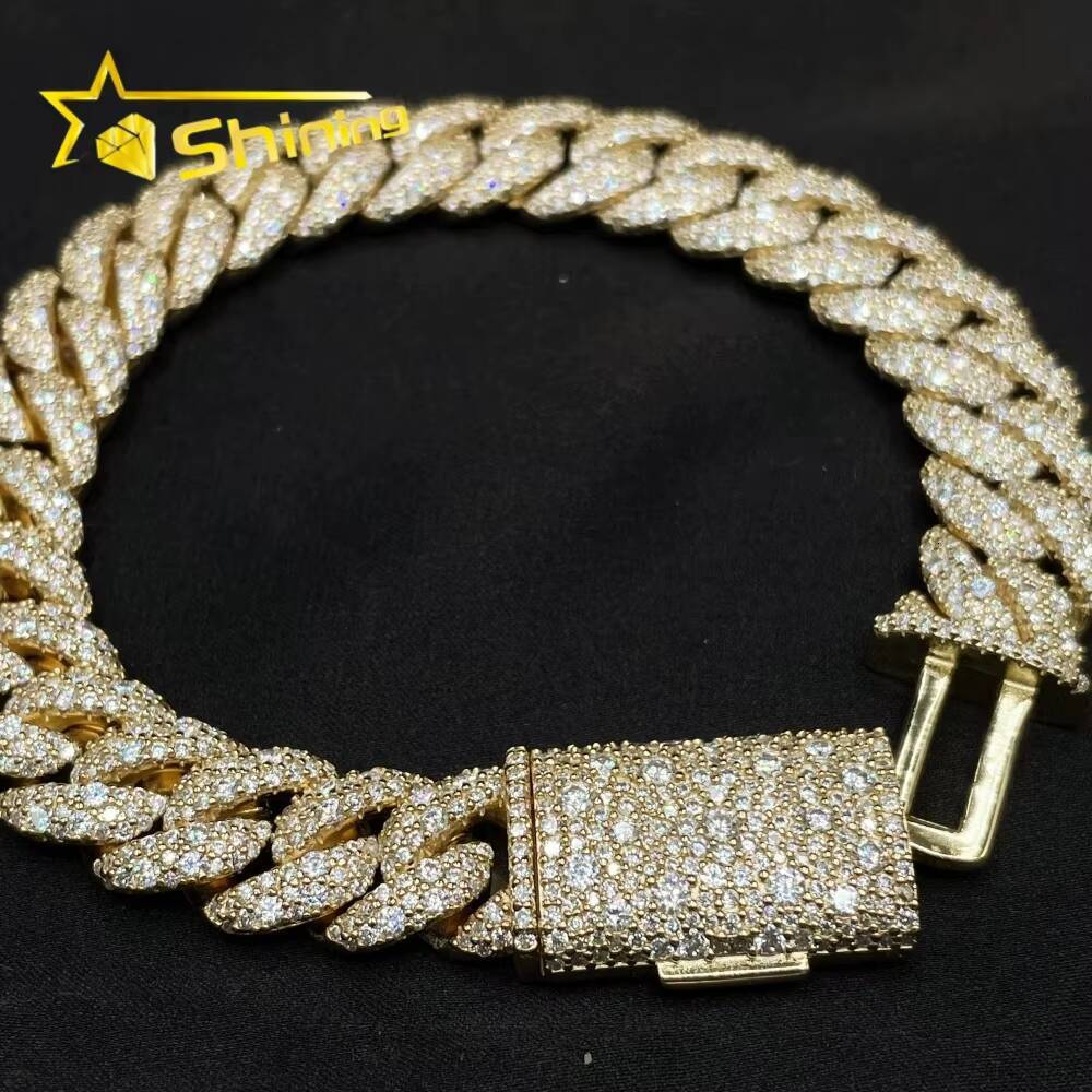 Pass Diamond Tester Hip Hop Jewelry 12mm Solid 925 Silver Box Clasp Mosaic Setting Iced Out Men VVS Moissanite Cuban Bracelet