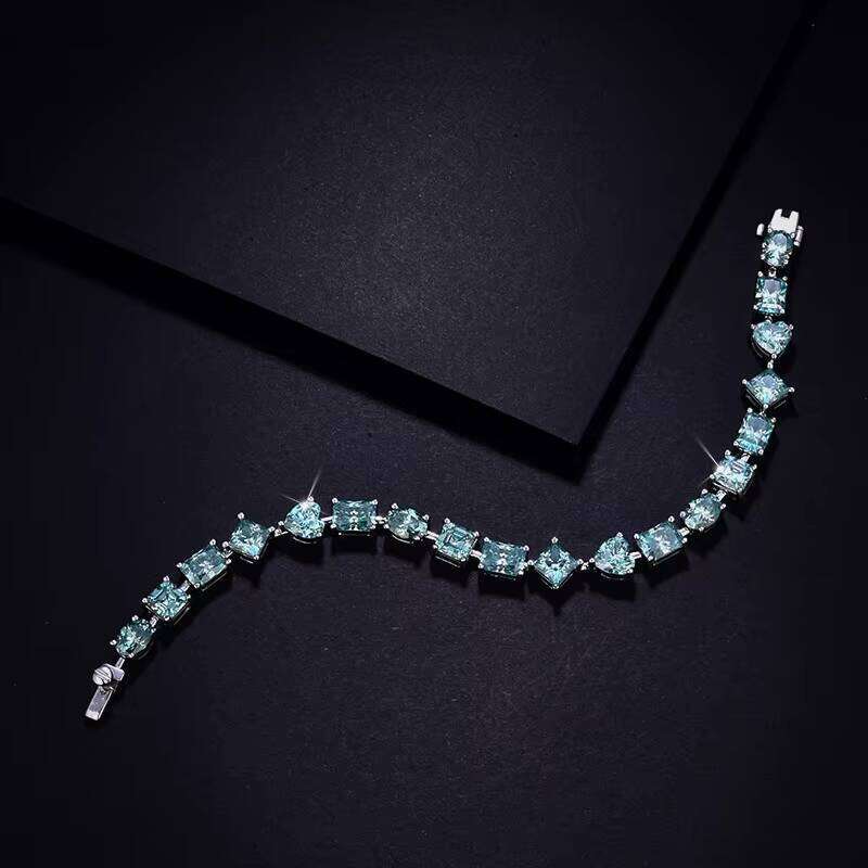 Blue-Green Moissanite Bracelet Sterling Sier Gemstone Bangle with Unique Special-Shaped Designs