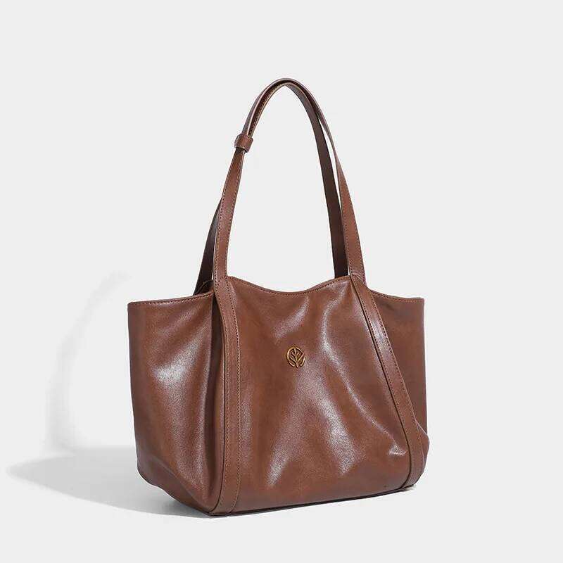 Retro tote bag, fashionable commuting handbag, large capacity Maillard single shoulder computer bag for women