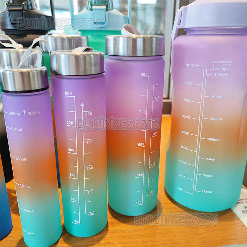 Fourpiece Set Frosted Gradient Celebrity Space Cup Plastic Straw Water Cup Large Capacity Handheld Outdoor Sports Water Bottle H250911